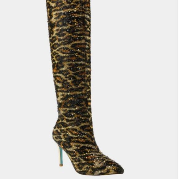 NEW Betsey Johnson Brea Leopard Rhinestone High Boots - Size 9.5 - Picture 12 of 12